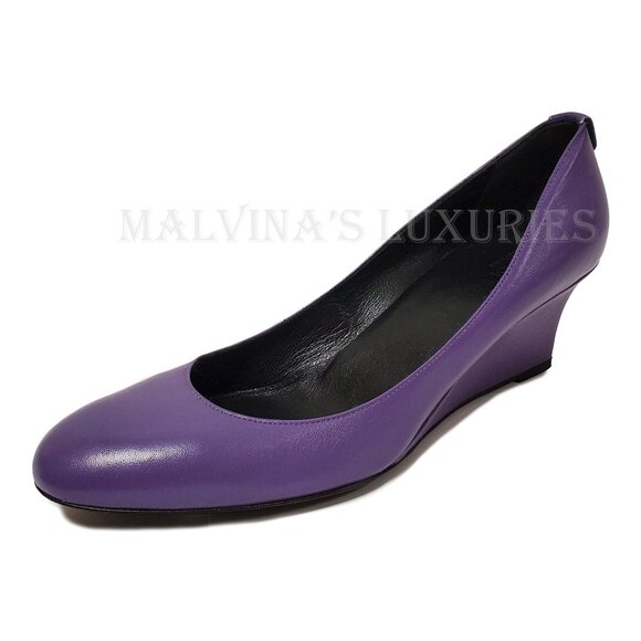 GUCCI SHOES PURPLE LEATHER LOGO SIGNATURE HARDWARE WEDGE IT 39.5 / US 9.5 - Picture 5 of 12